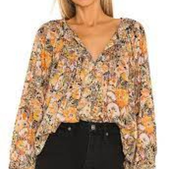 We The Free Orange Floral Cool Meadow Long Sleeve Flowy Blouse Size S - Picture 2 of 13